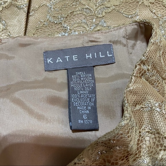 Kate Hill Women’s Gold Lace Pencil Skirt back Slit Sz 6 Lined - Picture 10 of 11